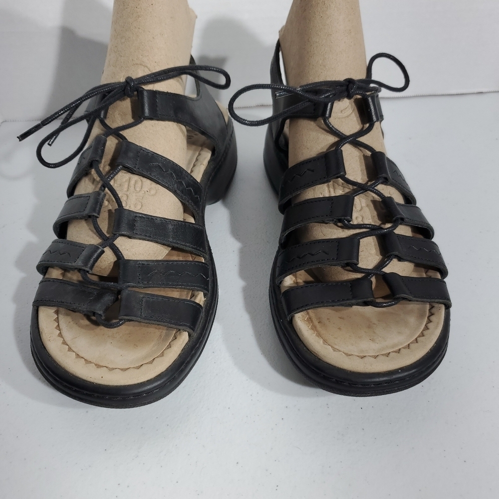Dansko Black Leather Lace-Up Gladiator Sandals